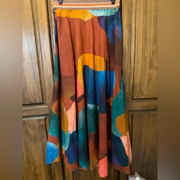 Oliphant Swing Art Teal Maxi Skirt Size M - Picture 3 of 5